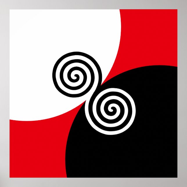 Poster Cercles spiraux Abstraits en rouge et blanc noir (Devant)