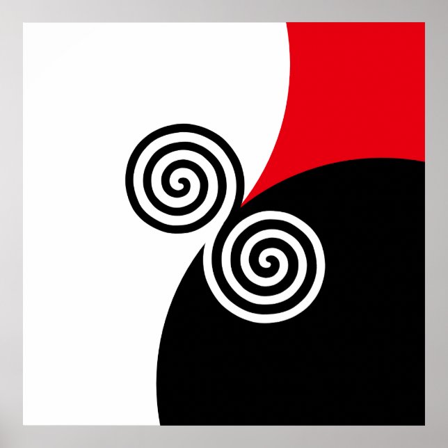 Poster Cercles spiraux Abstraits en rouge et blanc noir (Devant)