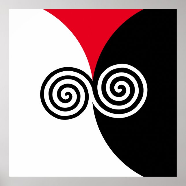 Poster Cercles spiraux Abstraits en rouge et blanc noir (Devant)