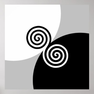 Poster Cercles spiraux Abstraits sur gris noir et blanc