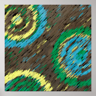 Poster cercles vert brun jaune art moderne abstrait