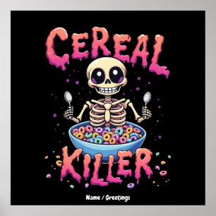 Poster Cereal Killer Breakfast Funky Cereal Bowl Skeleton