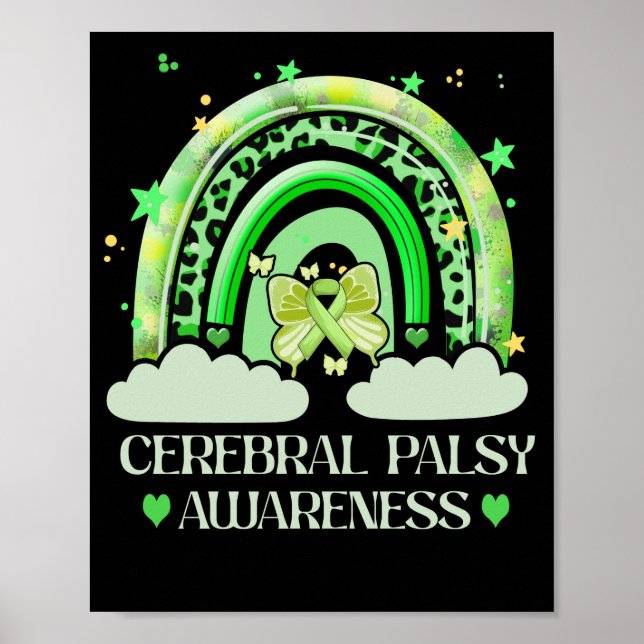 Poster Cérébral Palsy Awareness Bleached Arc-en-ciel Boho (Devant)