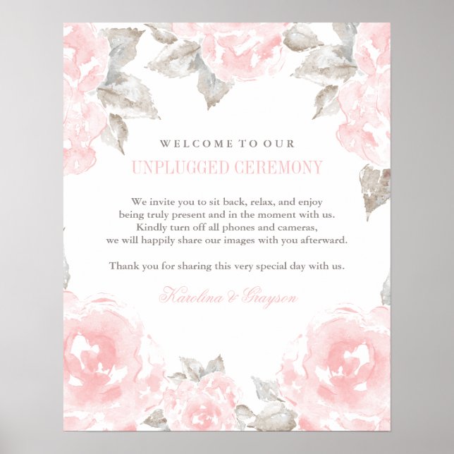 Poster Cérémonie de débranchement Rose d'aquarelle rose V (Devant)