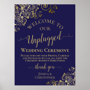 Poster Cérémonie de Mariage Blue & Gold Chic Unplugged de