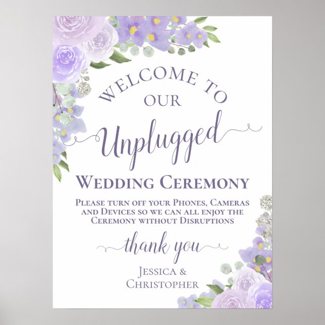 Poster Cérémonie de Mariage chic de Roses de lavande débr (Devant)