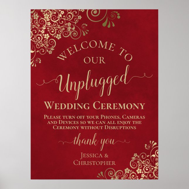 Poster Cérémonie de Mariage débranché Red & Gold (Devant)