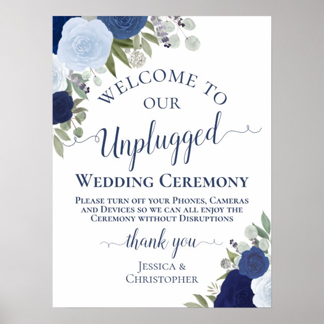 Poster Cérémonie de Mariage débranchée de Blue Boho Chic  (Devant)