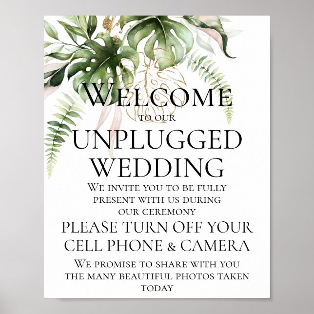 Poster Cérémonie de Mariage débranchée de verdure tropica (Devant)