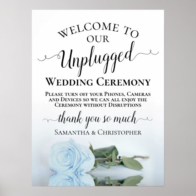 Poster Cérémonie de Mariage Dusty Blue Rose Chic Unplugge (Devant)
