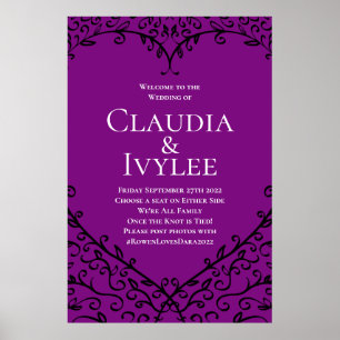 Poster Cérémonie de Mariage gothique Rose violet et noir