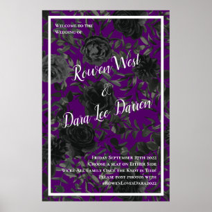 Poster Cérémonie de Mariage gothique Rose violet et noir