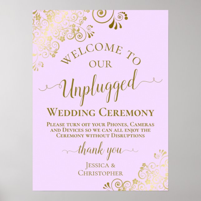 Poster Cérémonie de Mariage Lilac Purple & Gold Unplugged (Devant)