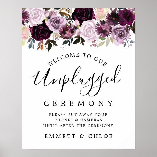 Poster Cérémonie de Mariage rose violet débranché (Devant)