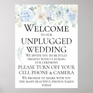 Poster Cérémonie de mariage sans téléphone Roses Bleues V