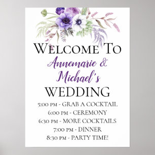 Poster Cérémonie des Mariages floraux violet Détails Bien