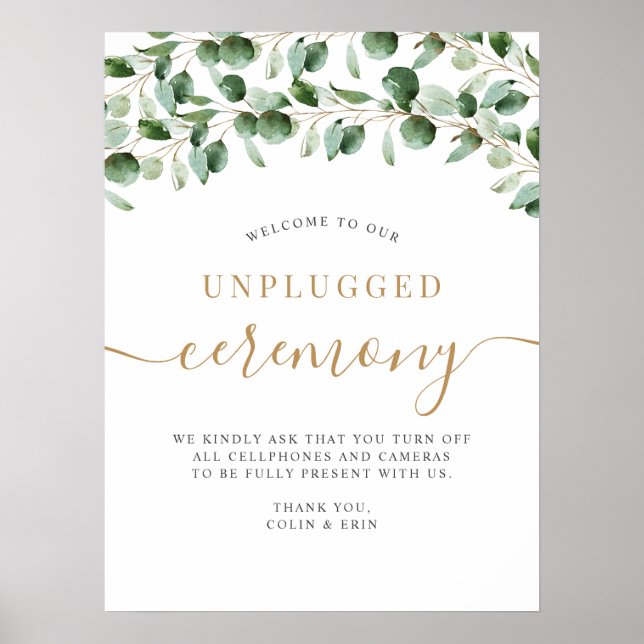 Poster Cérémonie Mariage débranchée Eucalyptus Green (Devant)