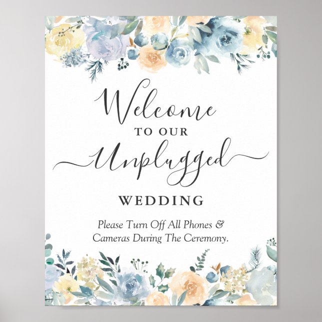 Poster Cérémonie Mariage débranchée Signal Peach Blue Flo (Devant)