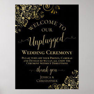 Poster Cérémonie Mariage stylée Noir & Or Unplugged