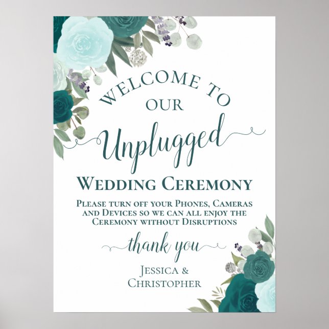 Poster Cérémonie turquoise Boho Chic Floral Unplugged Mar (Devant)
