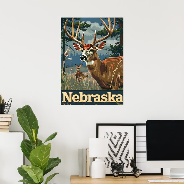 Poster Cerf à queue blanche du Nebraska (Bureau à domicile)