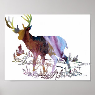 Poster Cerf Abstrait dans la silhouette forestière
