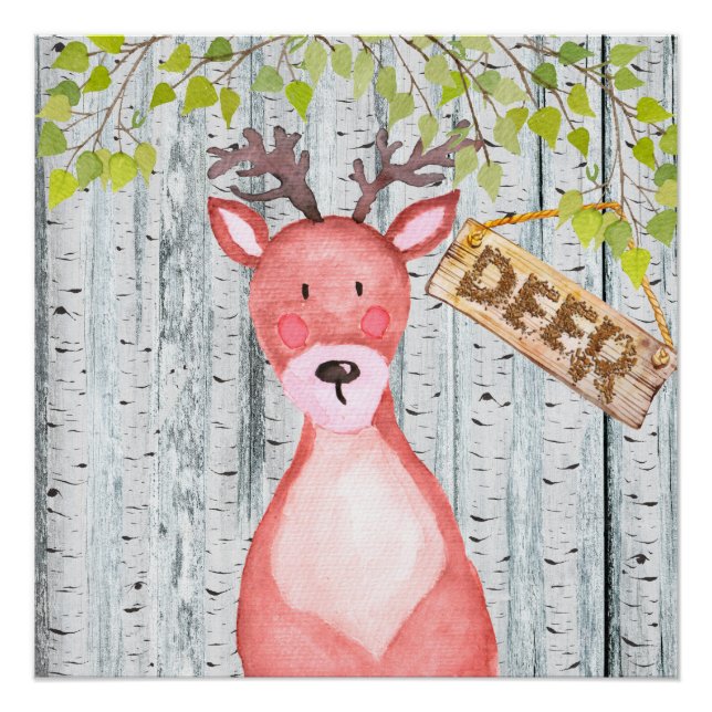 Poster Cerf - Amis de la forêt - illustration de l'aquare (Devant)