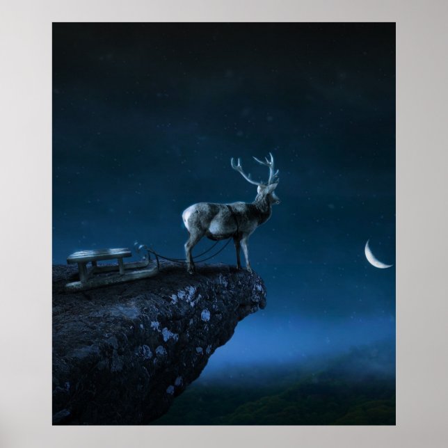 Poster cerf au clair de lune (Devant)