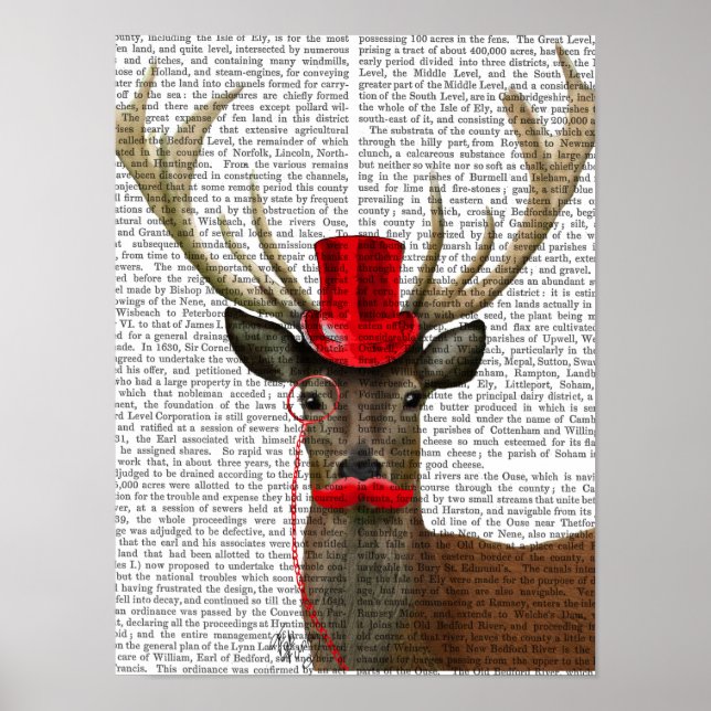 Poster Cerf avec chapeau rouge et moustache (Devant)