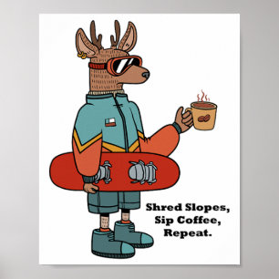 Poster Cerf cool Avec Snowboard
