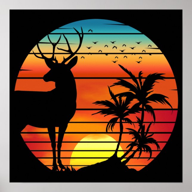 POSTER CERF COUCHER DE SOLEIL  (Devant)