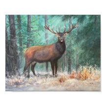 Cerf dans la peinture à l'huile de bois. Scène de
