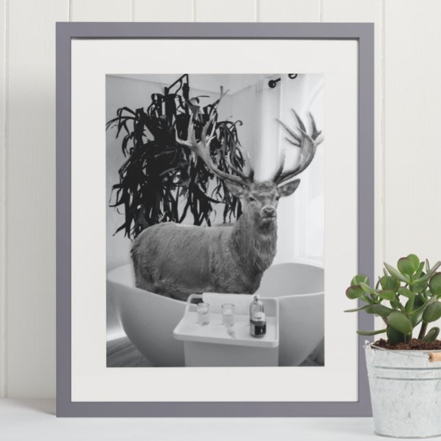 Poster Cerf dans la salle de bain noir blanc (Créateur téléchargé)