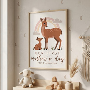 Poster Cerf de la forêt Maman Bébé Premier jour des maman