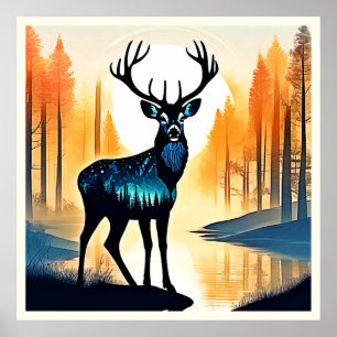 Poster Cerf de la forêt mystique