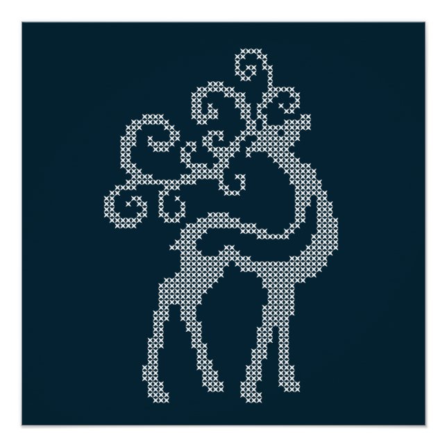 Poster Cerf de Noël à tricot scandinave (Devant)