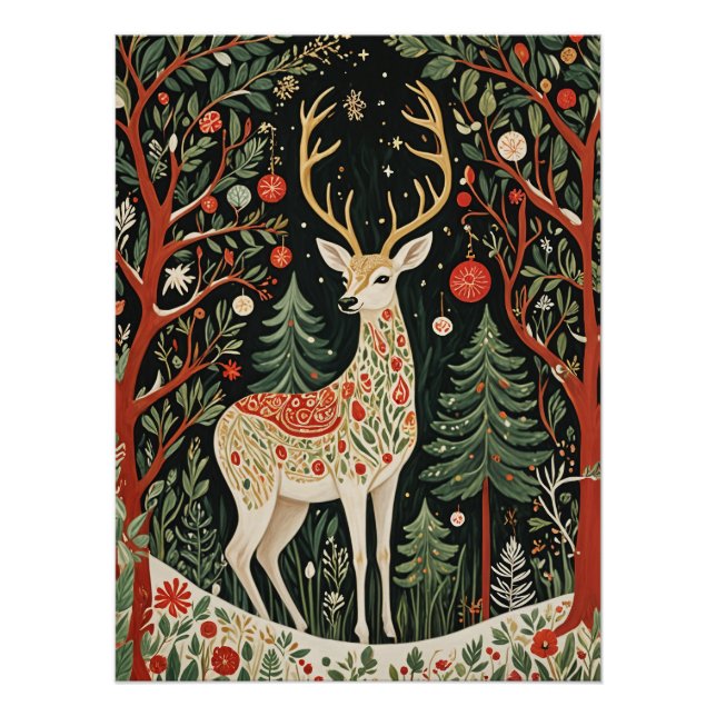 Poster Cerf de Noël de la forêt de minuit (Devant)