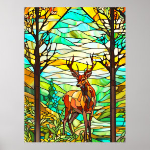 Poster Cerf de stade dans la prairie photo en verre tendu
