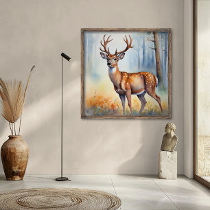Poster Cerf élégant dans un paysage forestier sous une lu