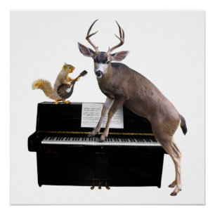 Poster Cerf et écureuil au piano