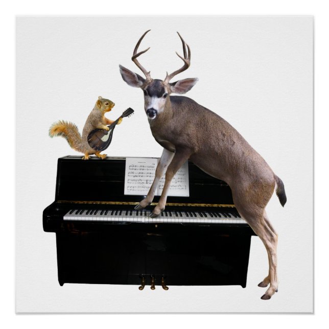 Poster Cerf et écureuil au piano (Devant)