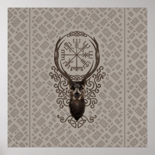 Poster Cerf et Végvisir - Compas de navigation viking