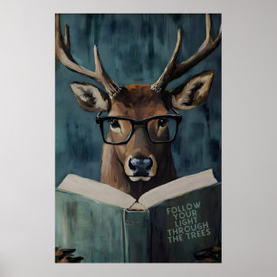 Poster Cerf Fantaisiste Lisant un Livre de Motivation – D