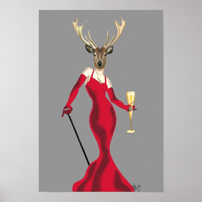 Poster Cerf glamour en rouge (Devant)