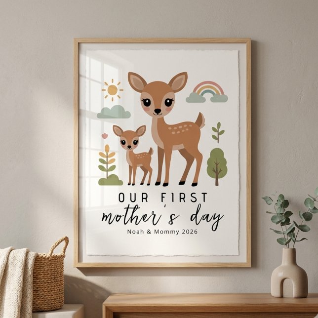 Poster Cerf pastel Maman Bébé Premier jour de la fête des (Créateur téléchargé)
