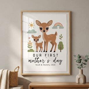 Poster Cerf Pastel Maman Bébé Première Fête des Mères Nur