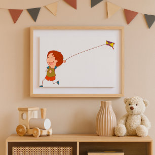 Poster Cerf-volant Enfantin Bonheur de l'Enfance