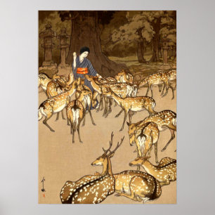 Poster Cerfs au sanctuaire Kasuga Yoshida Hiroshi 1928