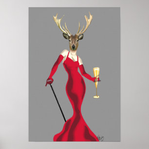 Poster Cerfs communs de charme en rouge