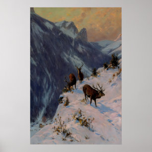 Poster Cerfs dans les montagnes d'hiver Dark Academia, Vi